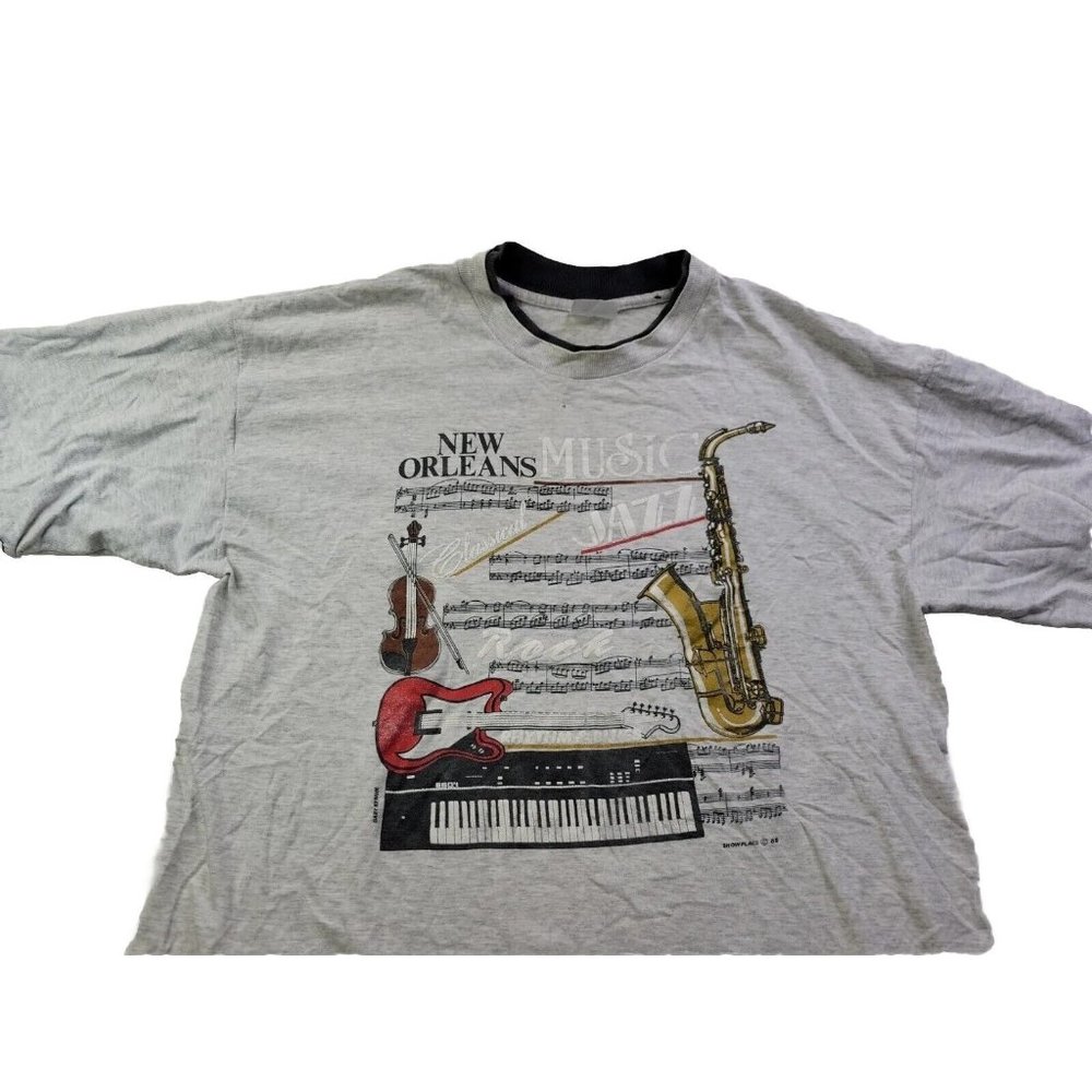 Vintage 1988 Men's XL Light Gray Tourist T Shirt Tee New Orleans, LA Music Jazz